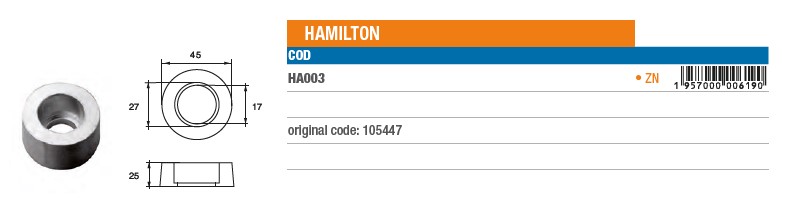 Anode aus Zink für Hamilton - Original Teilnummer 105447 (HA003) 6