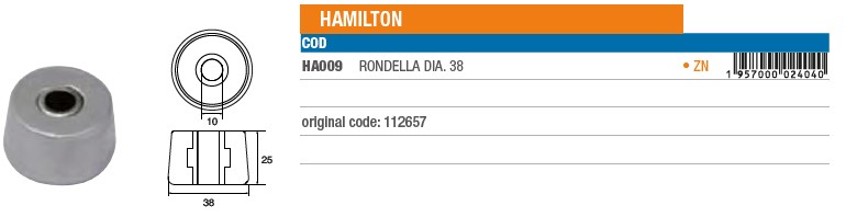 Anode aus Zink für Hamilton - Original Teilnummer 112657 (HA009) 6