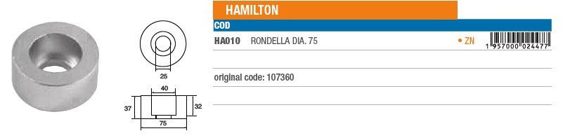 Anode aus Zink für Hamilton - Original Teilnummer 107360 (HA010) 6