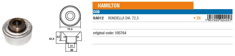 Anode aus Zink für Hamilton - Original Teilnummer 105764 (HA012) 6