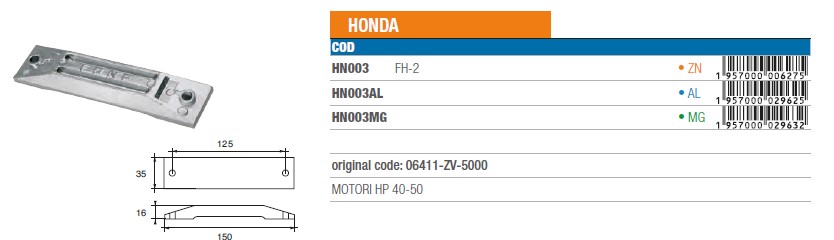 Anode aus Magnesium für Honda 40-50 PS - Original Teilnummer 06411-ZV-5000 (HN003MG) 6