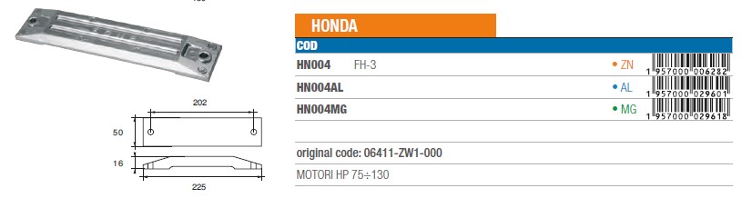 Anode aus Aluminium für Honda 75÷130 PS - Original Teilnummer 06411-ZW1-000 (HN004AL) 6