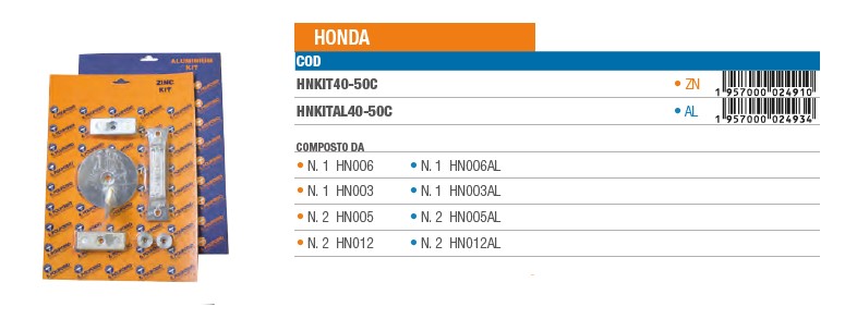 Anode KIT aus Zink für Honda - Original Teilnummer YYY (HNKIT40-50C) 6