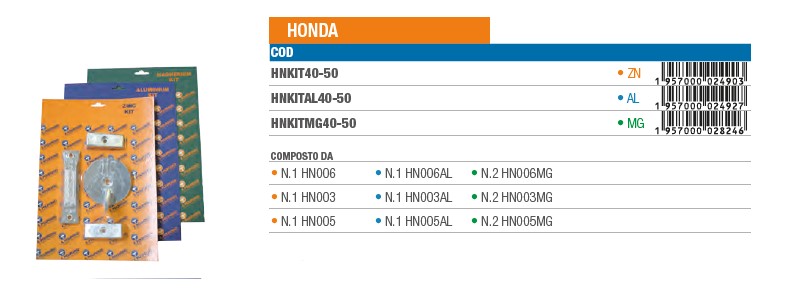 Anode KIT aus Magnesium für Honda - Original Teilnummer YYY (HNKITMG40-50) 6