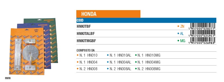 Anode KIT aus Zink für Honda - Original Teilnummer YYY (HNKITBF) 6