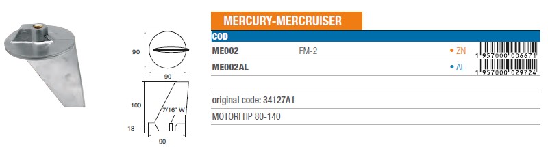 Anode aus Aluminium für Mercury Mercruiser 80-140 PS - Original Teilnummer 34127A1 (ME002AL) 6