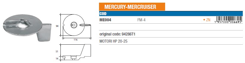Anode aus Zink für Mercury Mercruiser 20-25 PS - Original Teilnummer 94286T1 (ME004) 6