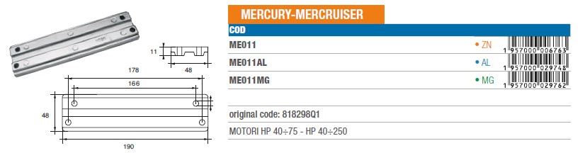 Anode aus Aluminium für Mercury Mercruiser 40÷75 - 40÷250 PS - Original Teilnummer 818298Q1 (ME011AL) 6