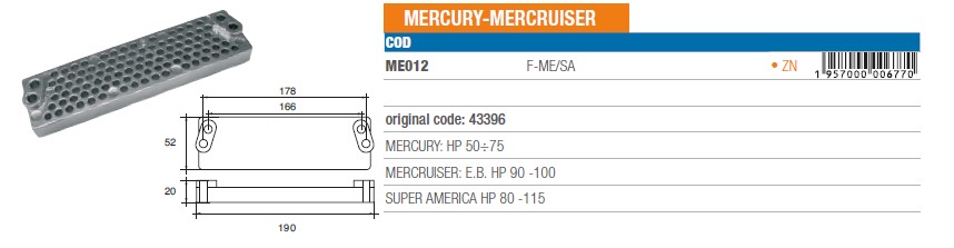 Anode aus Zink für Mercury Mercruiser 50÷75 PS, SUPER AMERICA 80 -115 PS, Z Drive 90 -100 PS - Original Teilnummer 43396 (ME012) 6