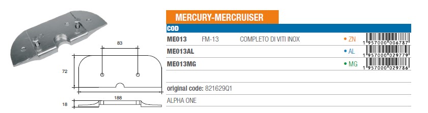 Anode aus Aluminium für Mercury Mercruiser ALPHA ONE - Original Teilnummer 821629Q1 (ME013AL) 6