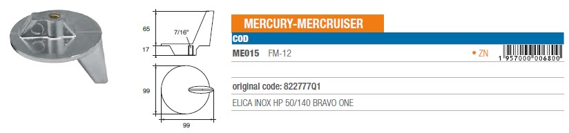 Anode aus Zink für Mercury Mercruiser 50/140 PS BRAVO ONE Inox Prop. - Original Teilnummer 822777Q1 (ME015) 6