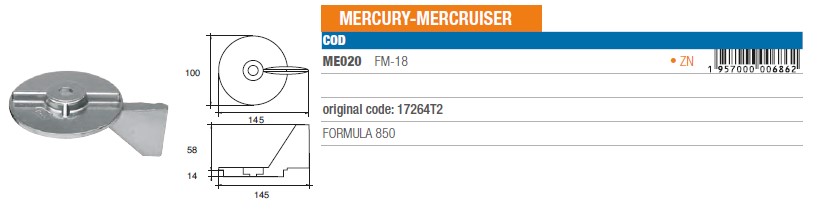 Anode aus Zink für Mercury Mercruiser FORMULA 850 - Original Teilnummer 17264T2 (ME020) 6