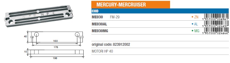 Anode aus Magnesium für Mercury Mercruiser 40 PS - Original Teilnummer 823912002 (ME030MG) 6