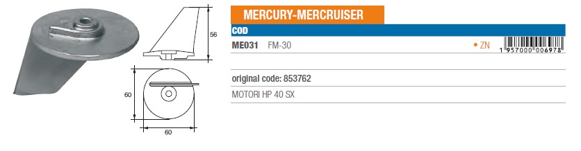 Anode aus Zink für Mercury Mercruiser 40 PS SX - Original Teilnummer 853762 (ME031) 6