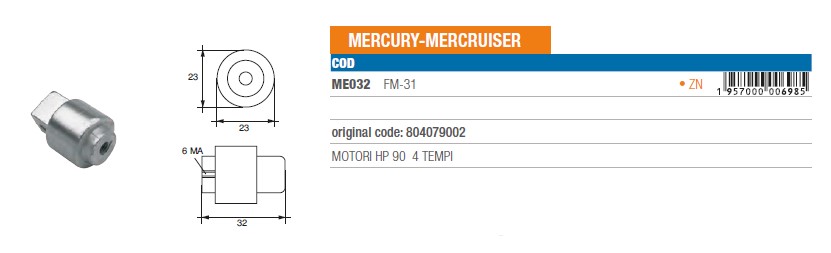 Anode aus Zink für Mercury Mercruiser 90 PS - 4T. - Original Teilnummer 804079002 (ME032) 6