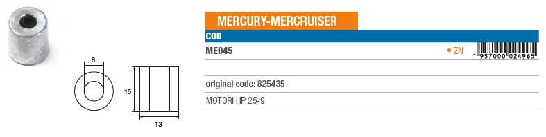 Anode aus Zink für Mercury Mercruiser 9-25 PS - Original Teilnummer 825435 (ME045) 6