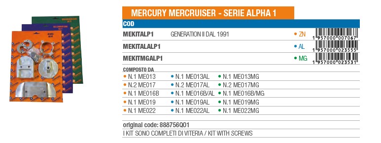 Anode KIT aus Aluminium für Mercury Mercruiser ALPHA 1 Generation 2 ab 1991 - Original Teilnummer 888756Q01 (MEKITALALP1) 6