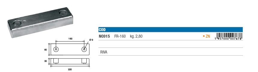 Zinkanoden für Bootsrumpf - NC015 - kg 2,80 8