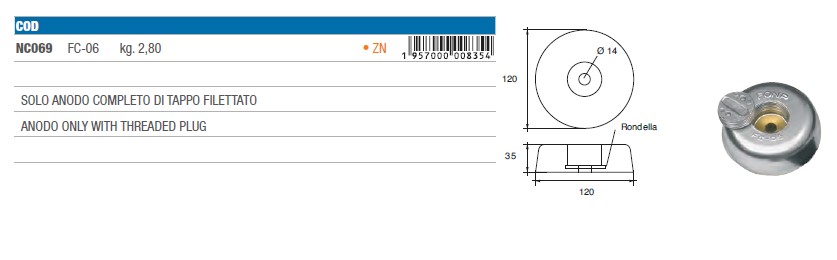 Zinkanoden für Bootsrumpf - NC069 - kg 2,80 8