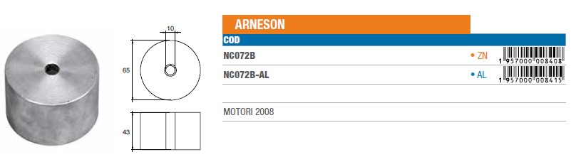 Anode aus Aluminium für Arneson - Original Teilnummer n.a. (NC072B-AL) 6