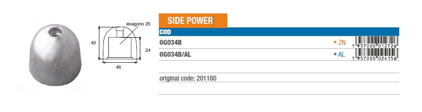 Zinkanode Side Power OG034B Original Teilenummer 201180 8