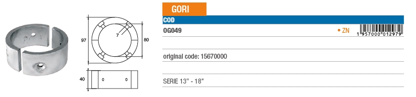 Zinkanode GORI - OG049 - Original Teilenummer 15670000 8