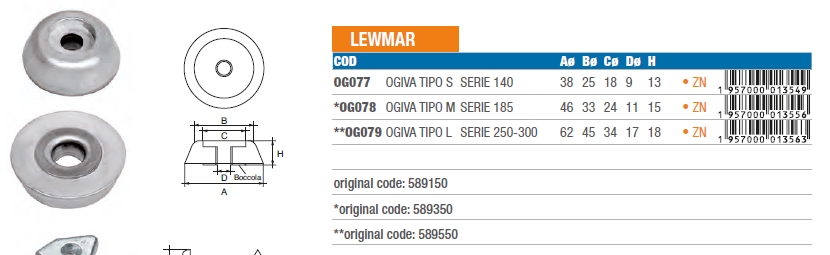 Zinkanode LEWMAR - OG079 - Serie 250-300 8