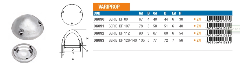 Zinkanode VARIPROP - OG093 - Serie DF 128-140 8