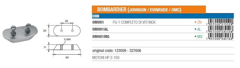 Anode aus Magnesium für Johnson Evinrude 2-150 PS Original Teilenummer 123009 - 327606 (OM001MG) 6