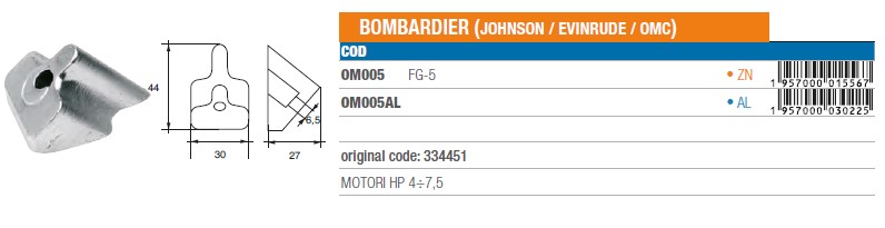 Anode aus Alu für Johnson Evinrude 4-7,5 PS Original Teilenummer 334451 (OM005AL) 6