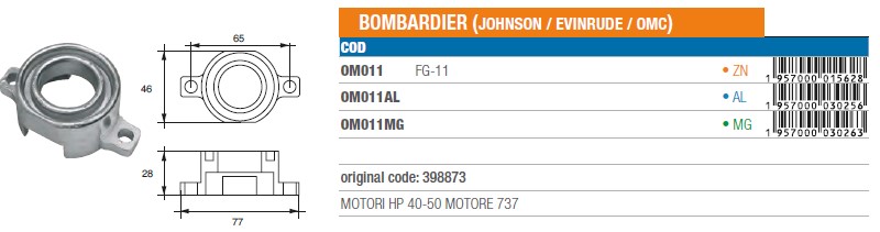 Anode aus Zink für Johnson Evinrude 40-50 PS Motor 737 - Original Teilnummer 398873 (OM011) 6