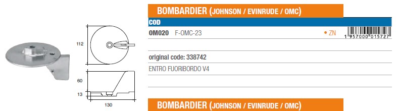 Anode aus Zink für Johnson Evinrude Z Antrieb V4 - Original Teilnummer 338742 (OM020) 6