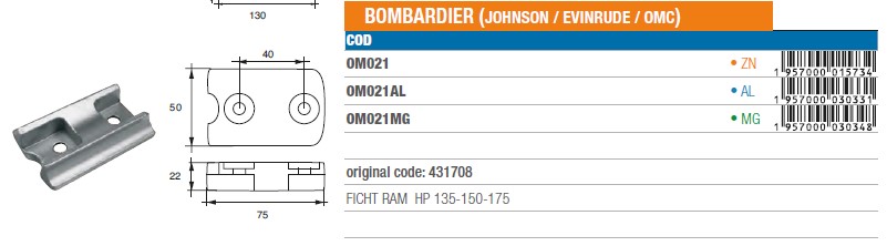 Anode aus Aluminium für Johnson Evinrude FICHT RAM 135-150-175 PS - Original Teilnummer 431708 (OM021AL) 6