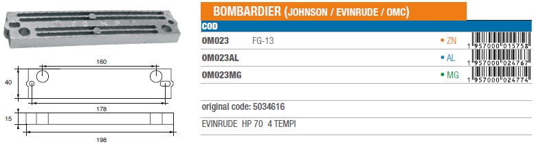 Anode aus Zink für Johnson Evinrude 70 PS 4 Takt - Original Teilnummer 5034616 (OM023) 6