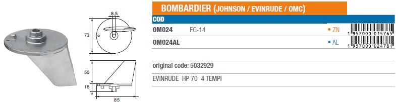Anode aus Aluminium für Johnson Evinrude 74 PS 4 Takt - Original Teilnummer 5032929 (OM024AL) 6
