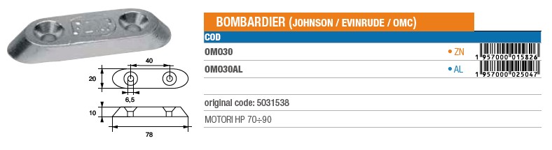 Anode aus Aluminium für Johnson Evinrude 70÷90 PS - Original Teilnummer 5031538 (OM030AL) 6