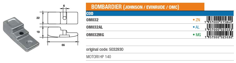 Anode aus Aluminium für Johnson Evinrude 140 PS - Original Teilnummer 5032930 (OM032AL) 6