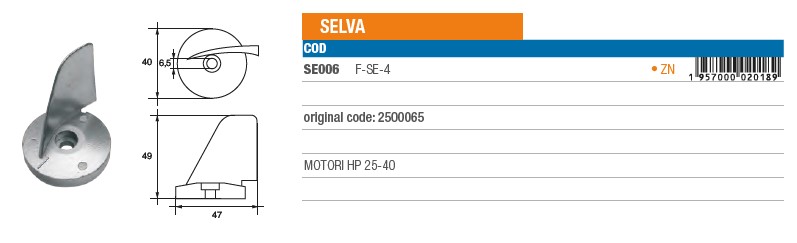 Anode aus Zink für Selva 25-40 PS - Original Teilnummer 2500065 (SE006) 6