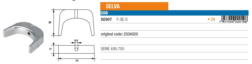 Anode aus Zink für Selva SERIE 405-700 - Original Teilnummer 2504020 (SE007) 6