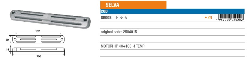 Anode aus Zink für Selva 40÷100 PS 4T. - Original Teilnummer 2504015 (SE008) 6