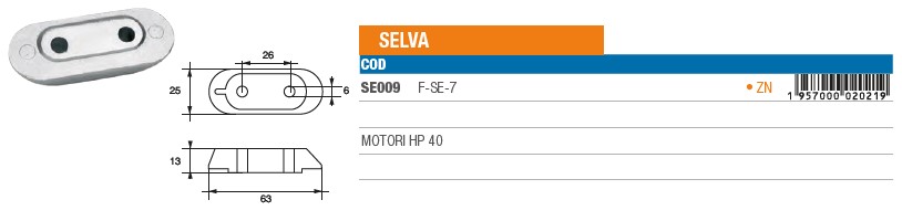 Anode aus Zink für Selva 40 PS - Original Teilnummer n.a. (SE009) 6