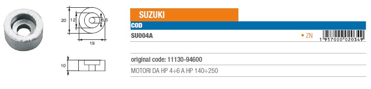 Anode aus Zink für Suzuki 4÷6 PS 140÷250 PS - Original Teilnummer 11130-94600 (SU004A) 6