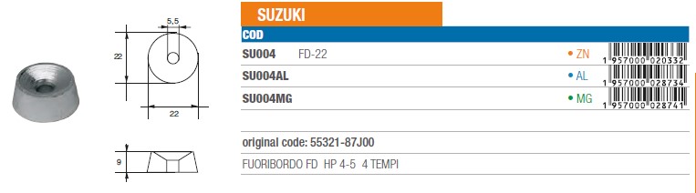 Anode aus Magnesium für Suzuki 4-5 PS 4T. - Original Teilnummer 55321-87J00 (SU004MG) 6