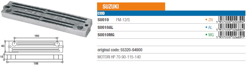 Anode aus Magnesium für Suzuki 70-90-115-140 PS - Original Teilnummer 55320-94900 (SU010MG) 6
