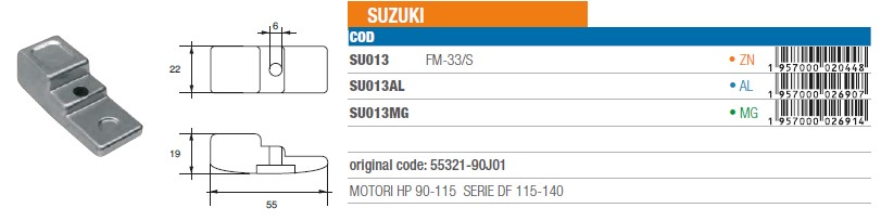 Anode aus Magnesium für Suzuki 90-115 PS SERIE DF 115-140 - Original Teilnummer 55321-90J01 (SU013MG) 6
