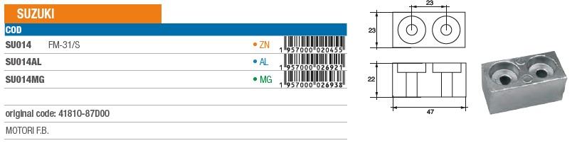 Anode aus Magnesium für Suzuki Aussenborder - Original Teilnummer 41810-87D00 (SU014MG) 6