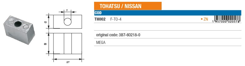 Anode aus Zink für Tohatsu/Nissan MEGA - Original Teilnummer 3B7-60218-0 (TH002) 6
