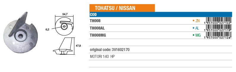 Anode aus Magnesium für Tohatsu/Nissan 8-20 PS - Original Teilnummer 3V1602170 (TH008MG) 6