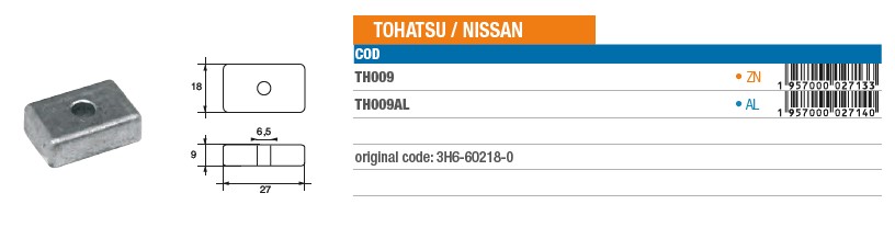 Anode aus Aluminium für Tohatsu/Nissan - Original Teilnummer 3H6-60218-0 (TH009AL) 6