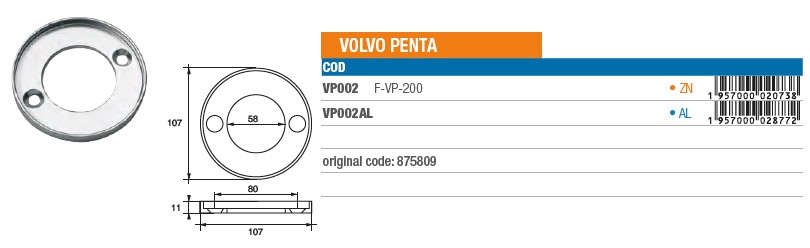 Anode aus Zink für Volvo Penta - Original Teilnummer 875809 (VP002) 6